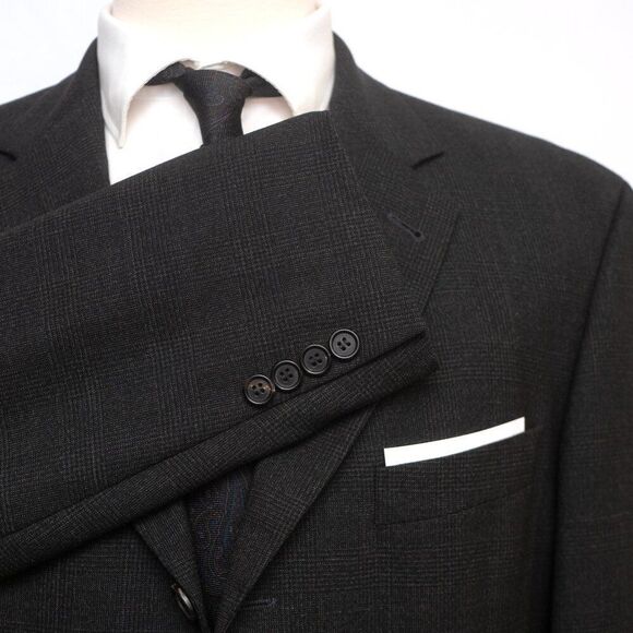 Hugo Boss 40R Black Sport Coat Blazer Jacket Plaid 3B Wool D060389 - Picture 4 of 11